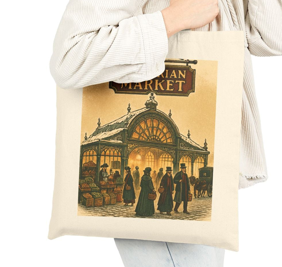 Victorian Market Cotton Canvas Shopping Tote Bag