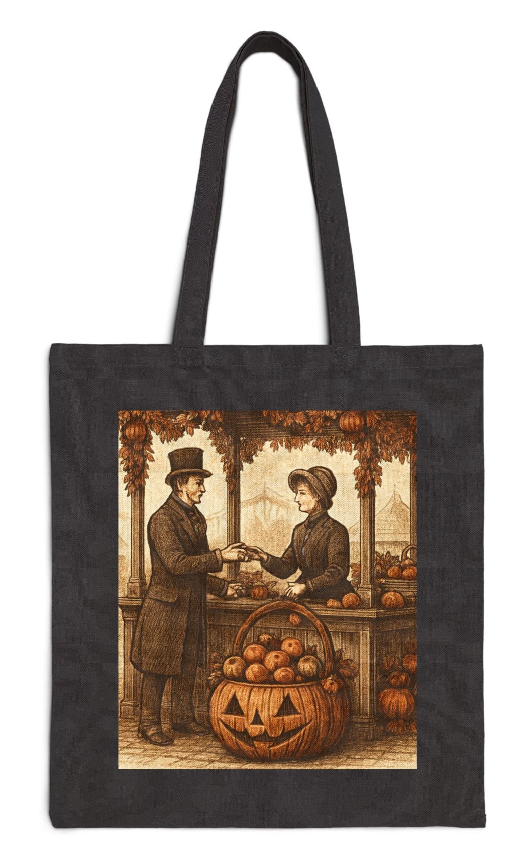 Vintage Cotton Canvas Tote Bag, Pumpkin Market