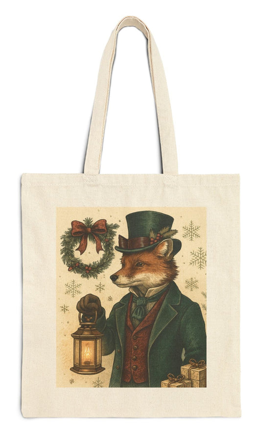 Mr. Fox Victorian Christmas Cotton Canvas Tote Bag