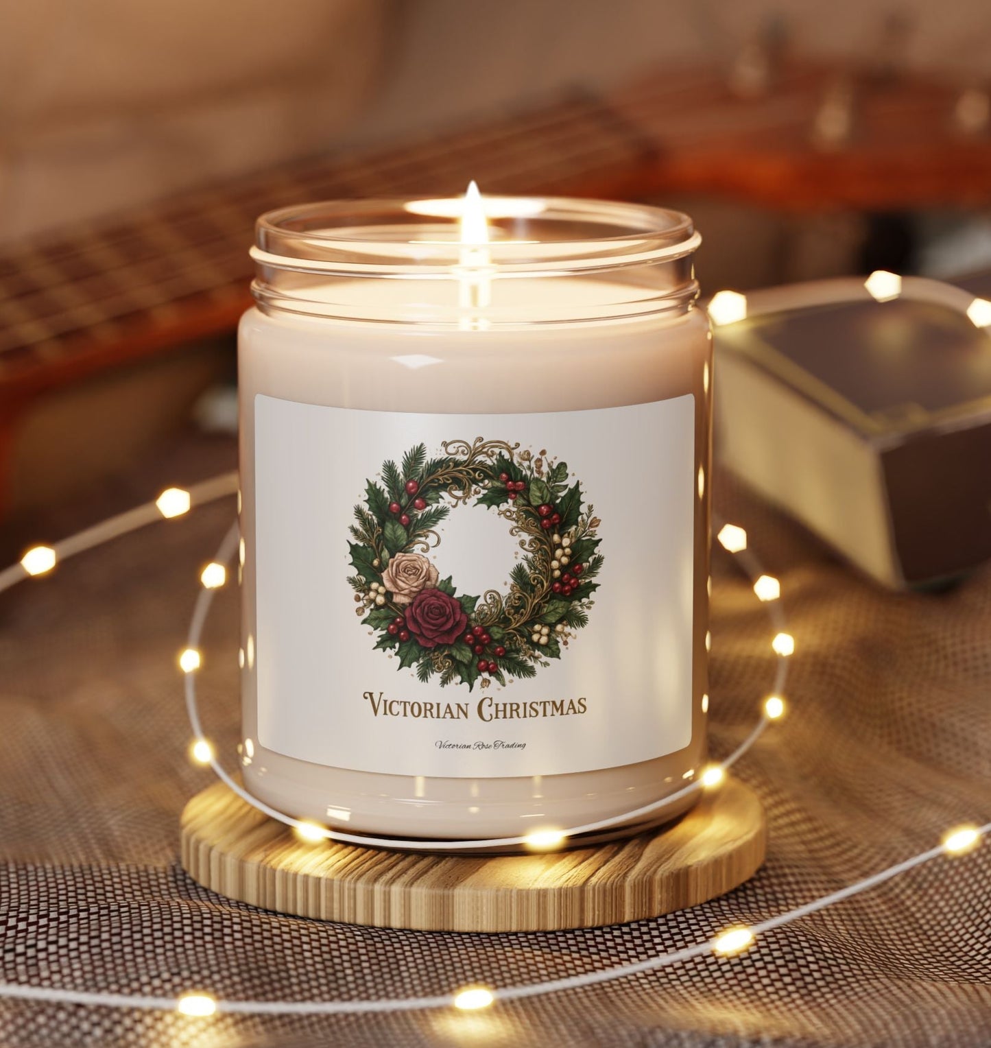 Victorian Christmas Wreath Soy Wax Blend Glass Candle, Eco-Friendly & Non-Toxic, 9oz