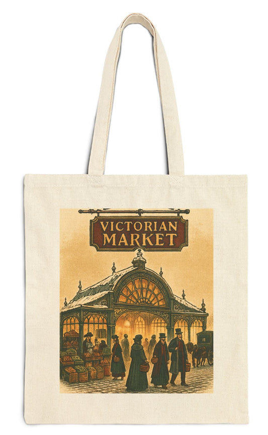 Victorian Market Cotton Canvas Shopping Tote Bag