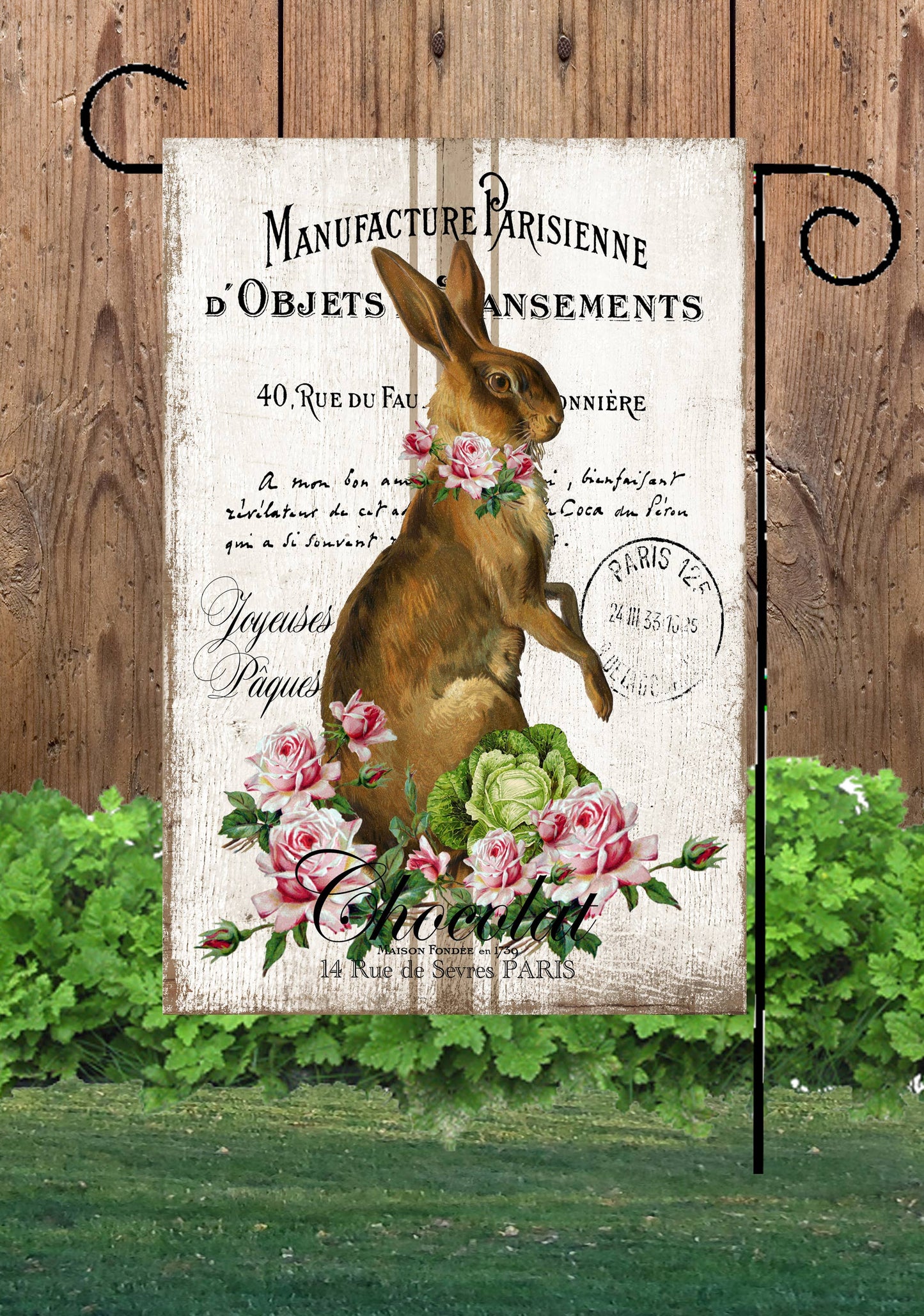 French Rabbit Vintage Garden Flag