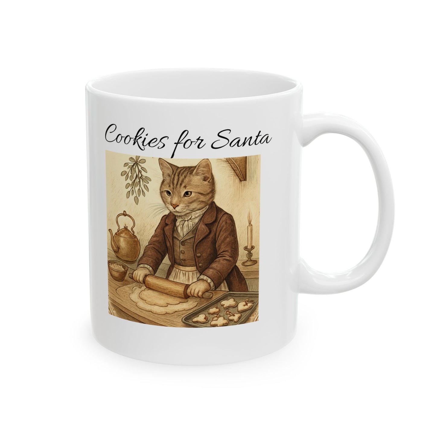 Victorian Christmas Cat Ceramic Mug, 11 oz
