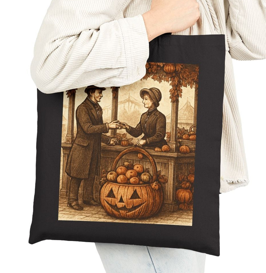 Vintage Cotton Canvas Tote Bag, Pumpkin Market