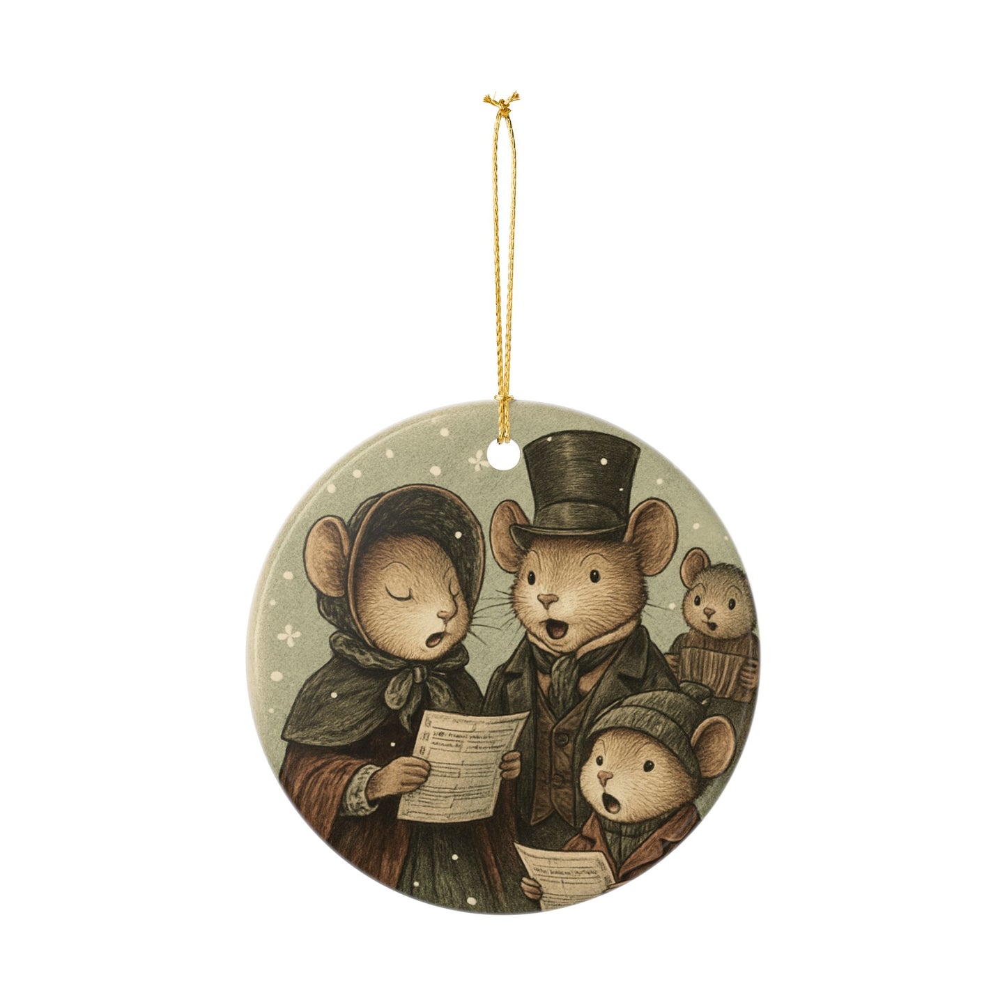 Caroling Mice Victorian Ceramic Christmas Tree Ornament