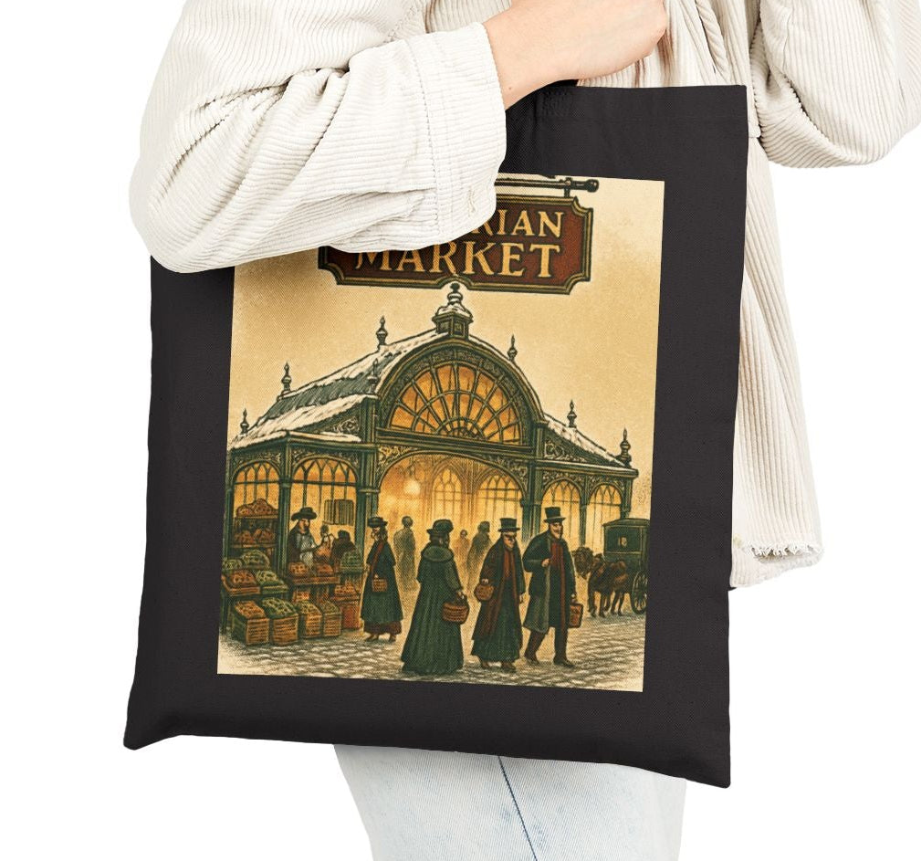 Victorian Market Cotton Canvas Shopping Tote Bag