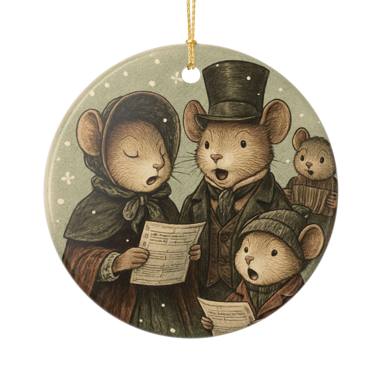 Caroling Mice Victorian Ceramic Christmas Tree Ornament