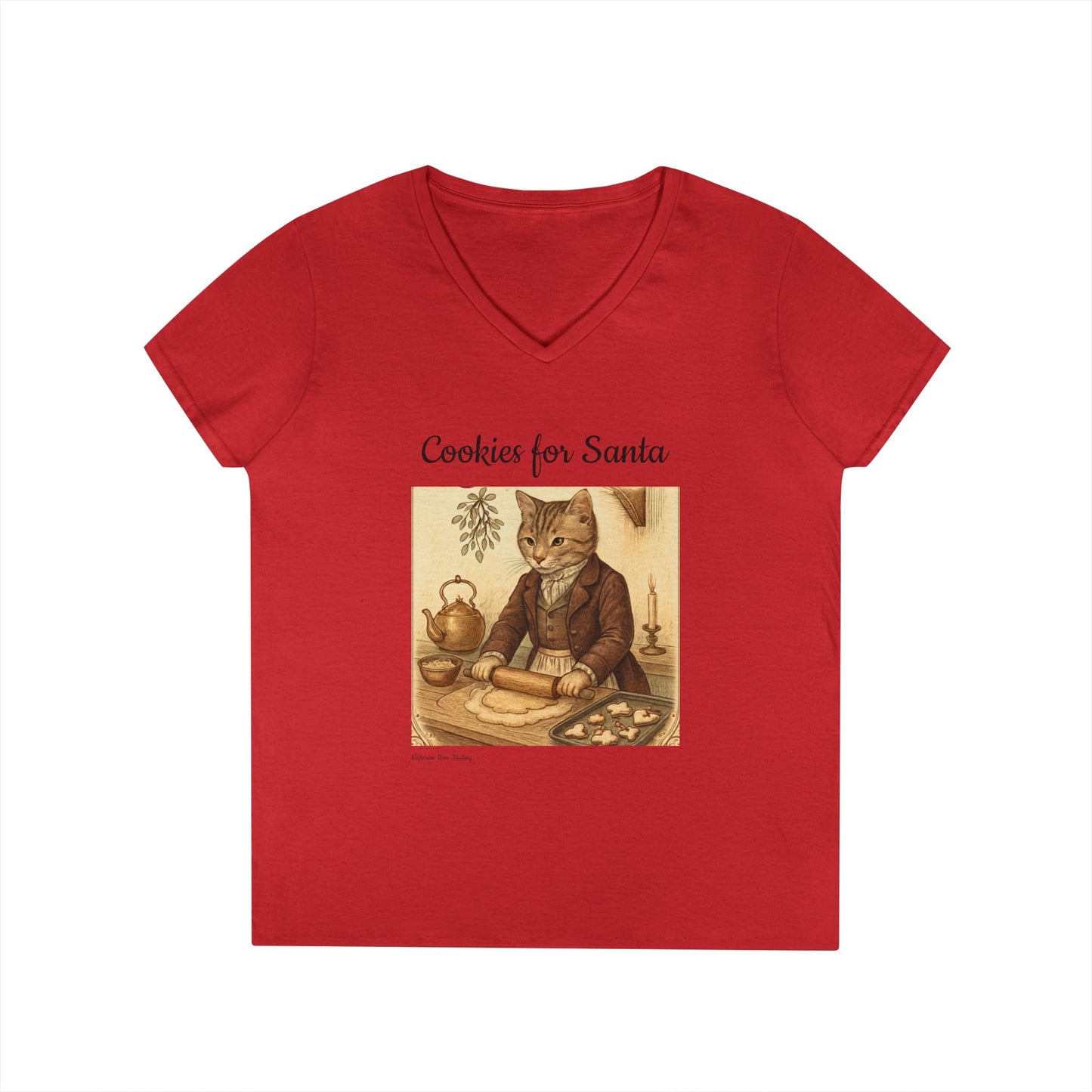 Vintage Christmas Cat V-Neck T-Shirt, Cookies for Santa