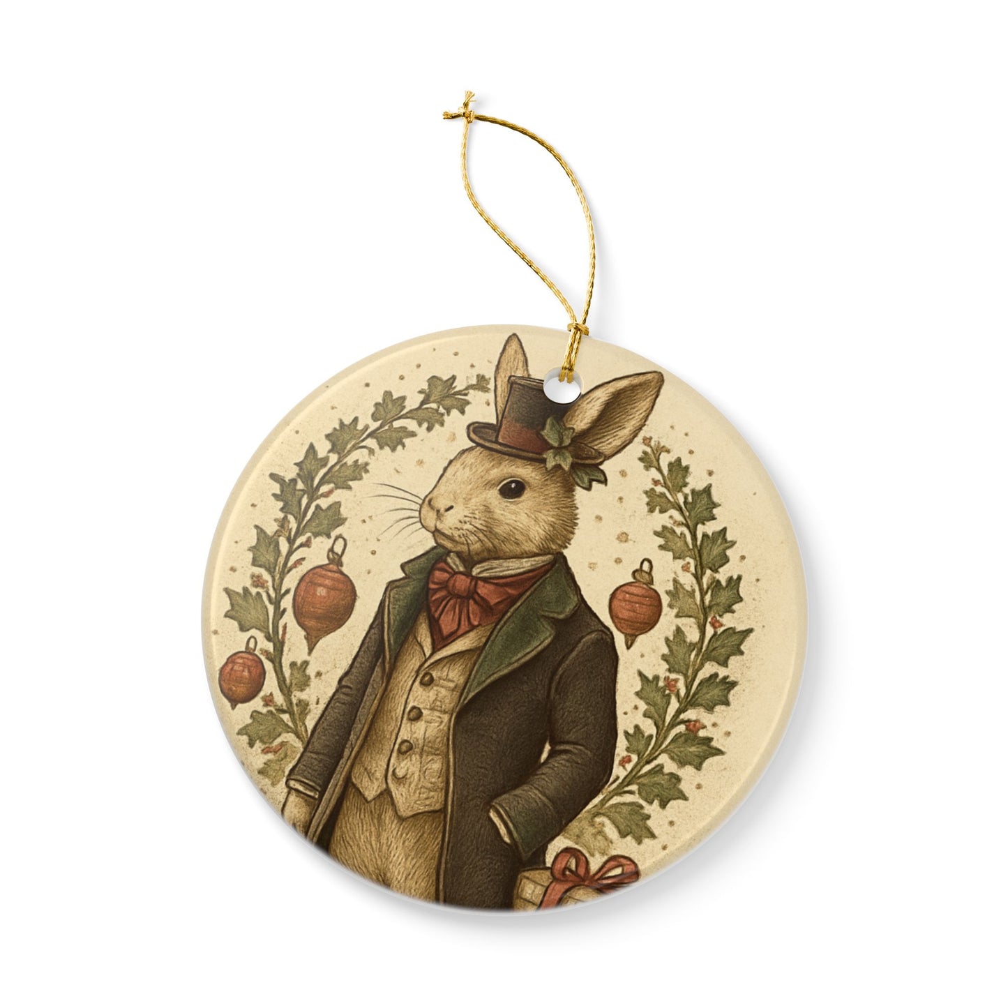 Victorian Bunny Ceramic Christmas Tree Ornament