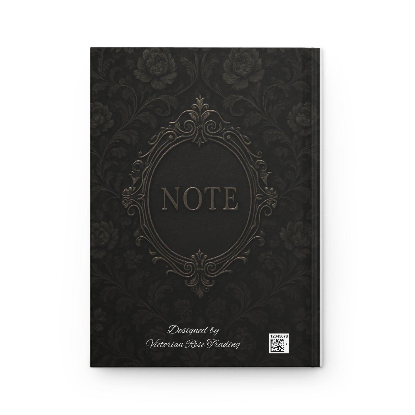 Black Floral Victorian Hardcover Writing Journal with Elegant Rose Design