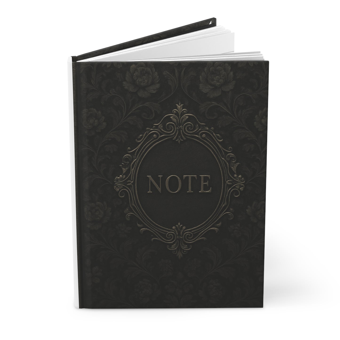 Black Floral Victorian Hardcover Writing Journal with Elegant Rose Design