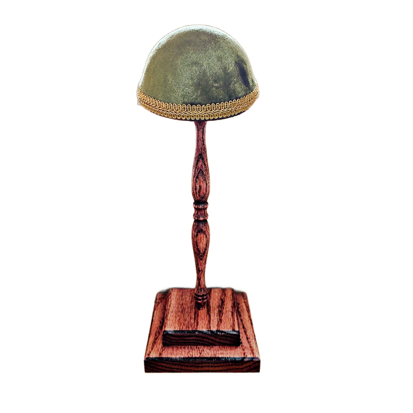 Victorian Style Oak Hat Stand with Olive Green & Gold Top