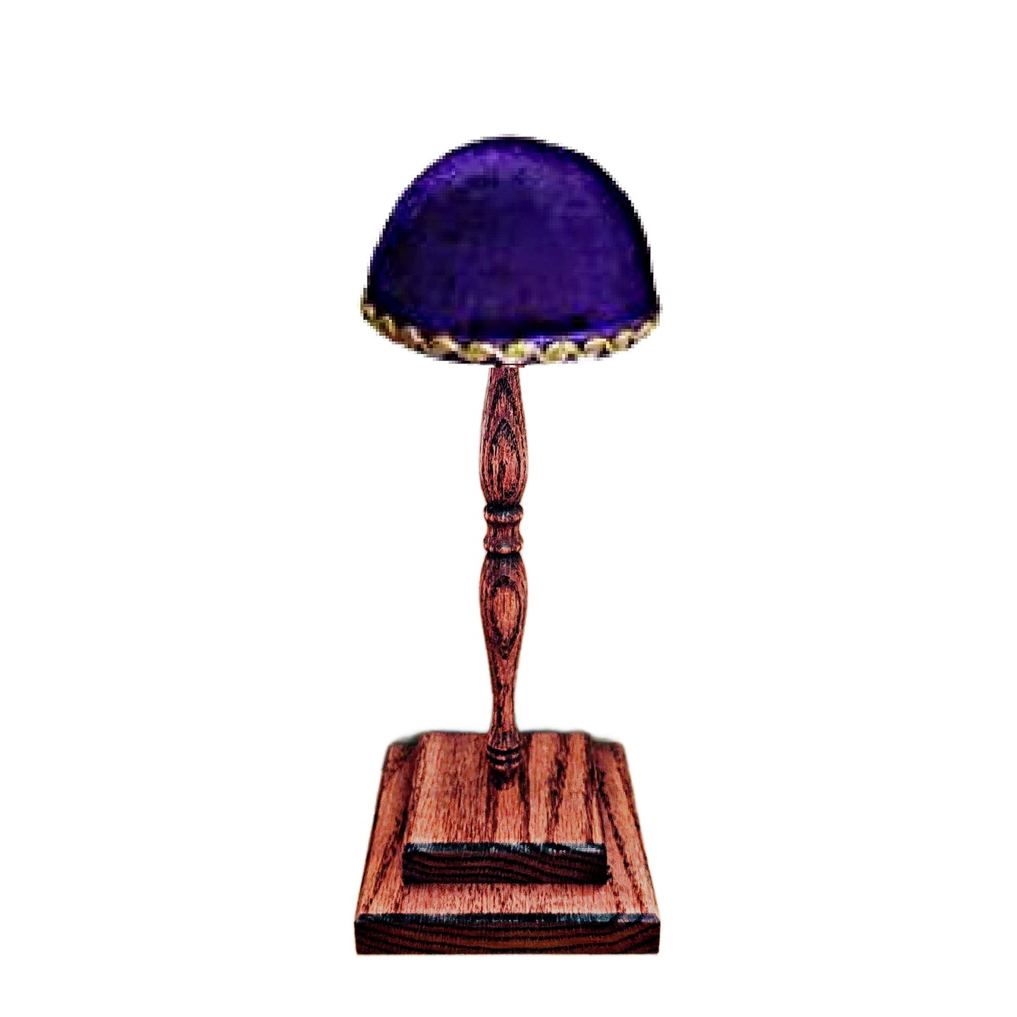 Victorian Style Oak Hat Stand with Purple Velvet Top & Gold Trim