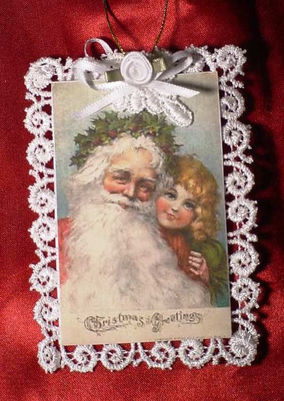 Victorian Christmas Card Lace Tree Ornament ~ Santa