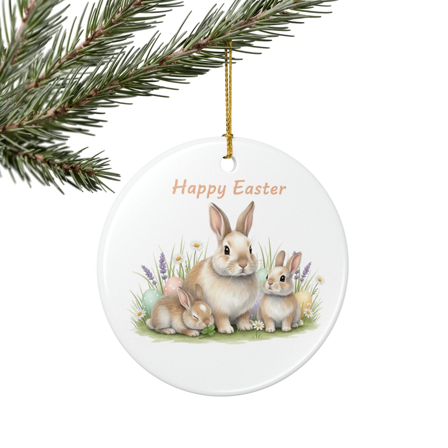 Baby Bunny Rabbits Easter Ceramic Ornament