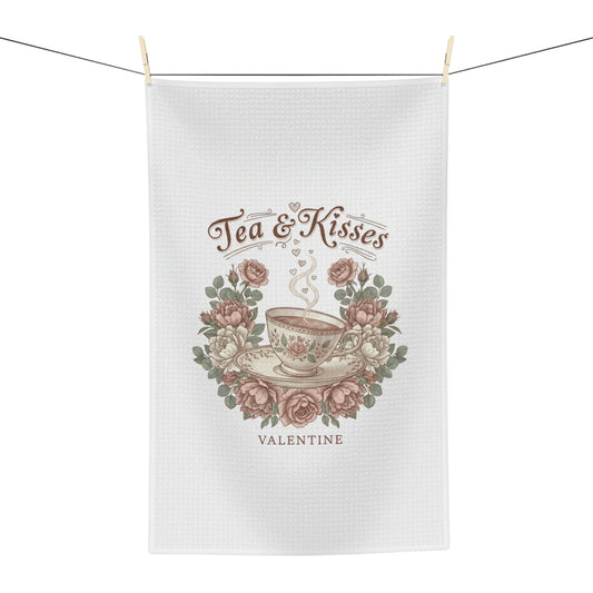 “Tea & Kisses” Vintage Floral Valentine Kitchen Towel
