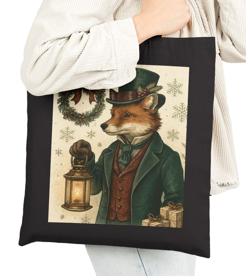Mr. Fox Victorian Christmas Cotton Canvas Tote Bag