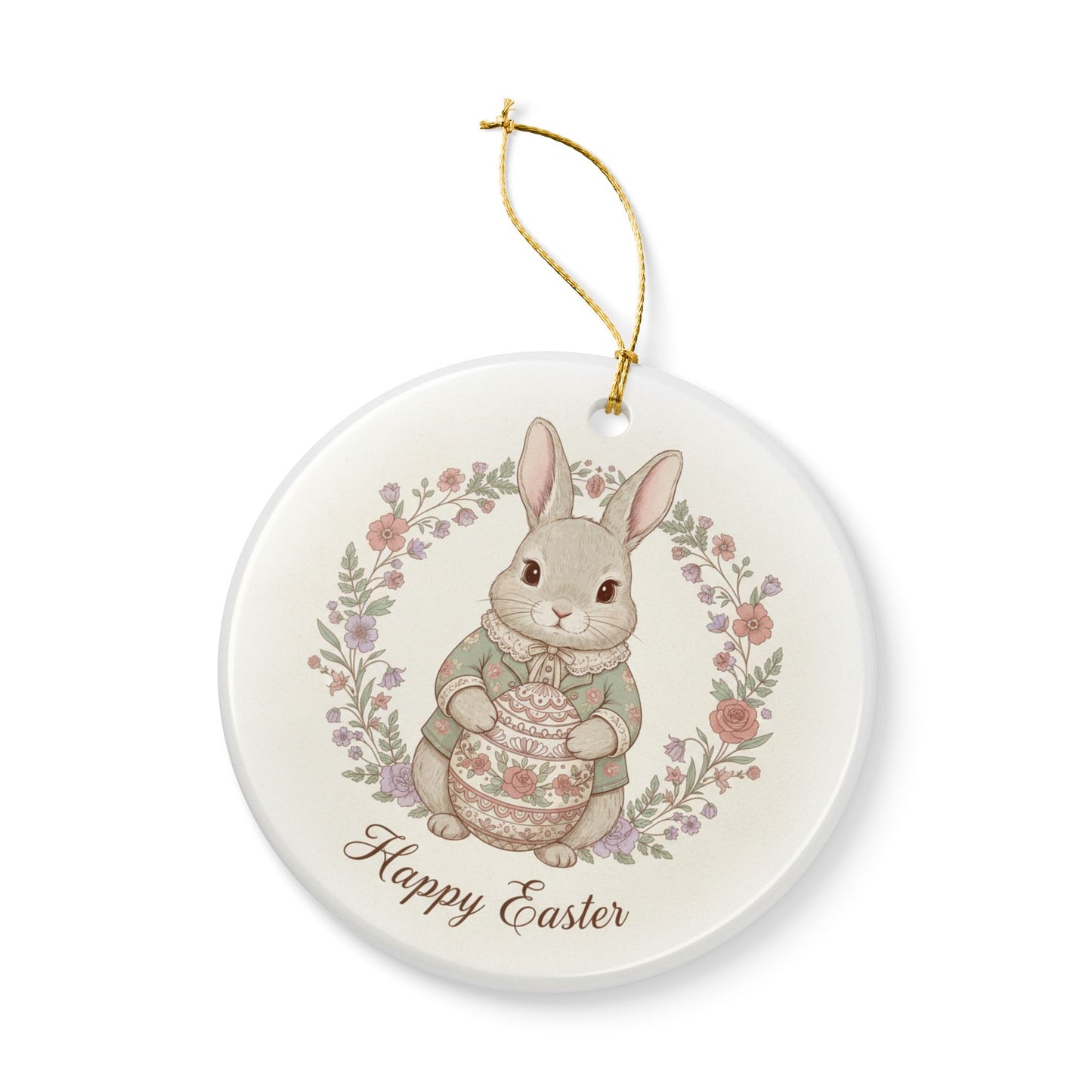 Happy Easter Bunny Rabbit Victorian Ceramic Ornament