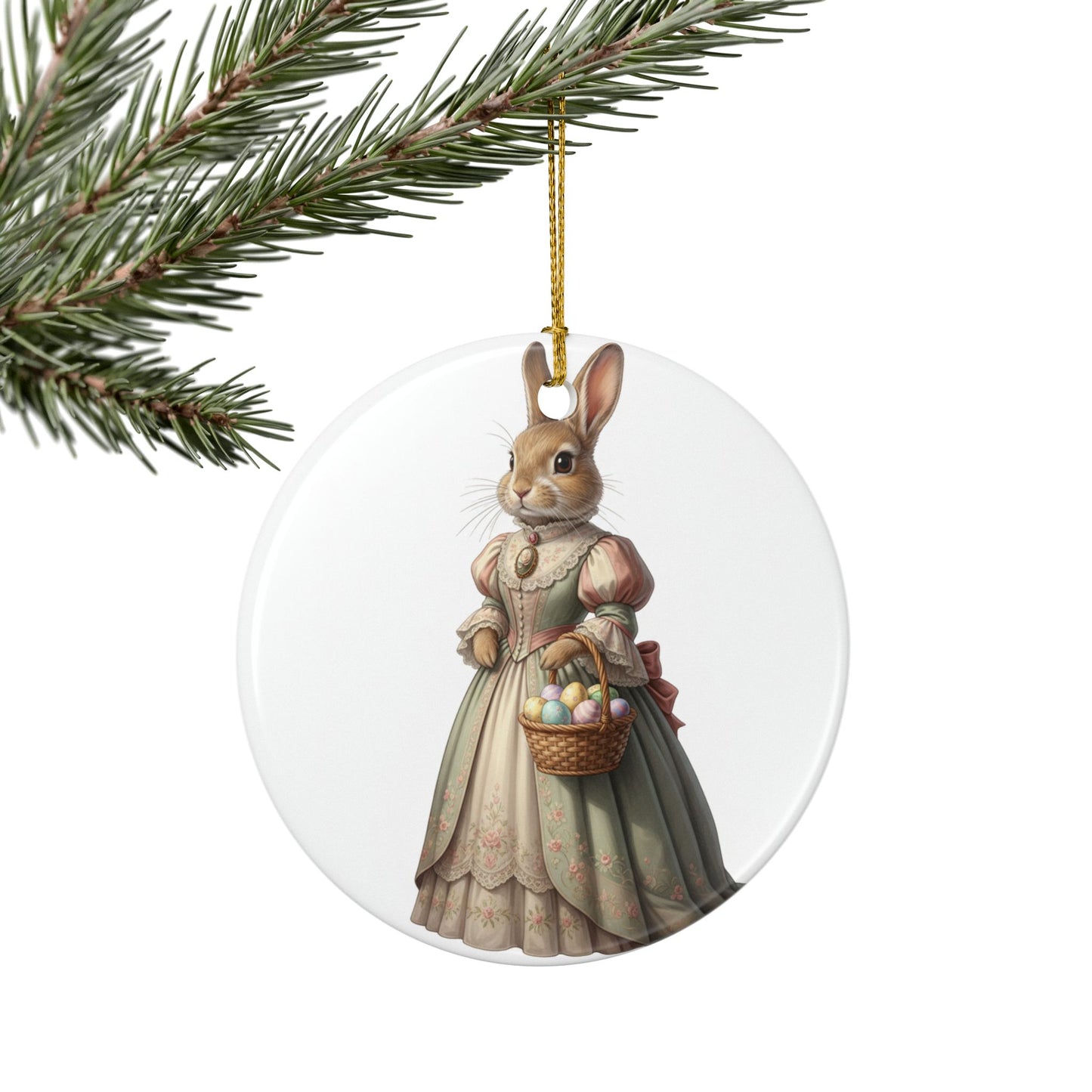 Bunny Rabbit in Dress Victorian Easter Ceramic Ornament