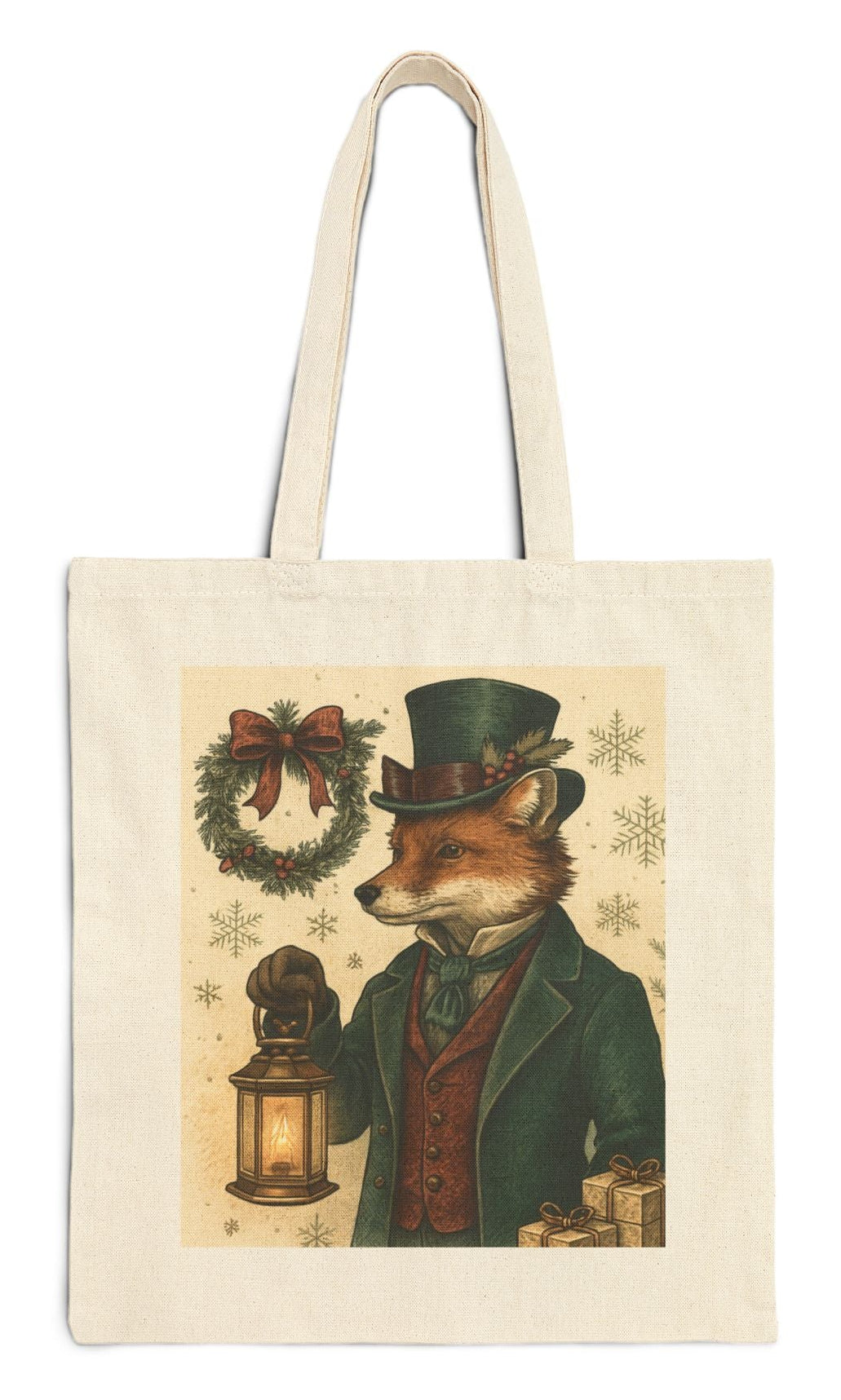 Mr. Fox Victorian Christmas Cotton Canvas Tote Bag