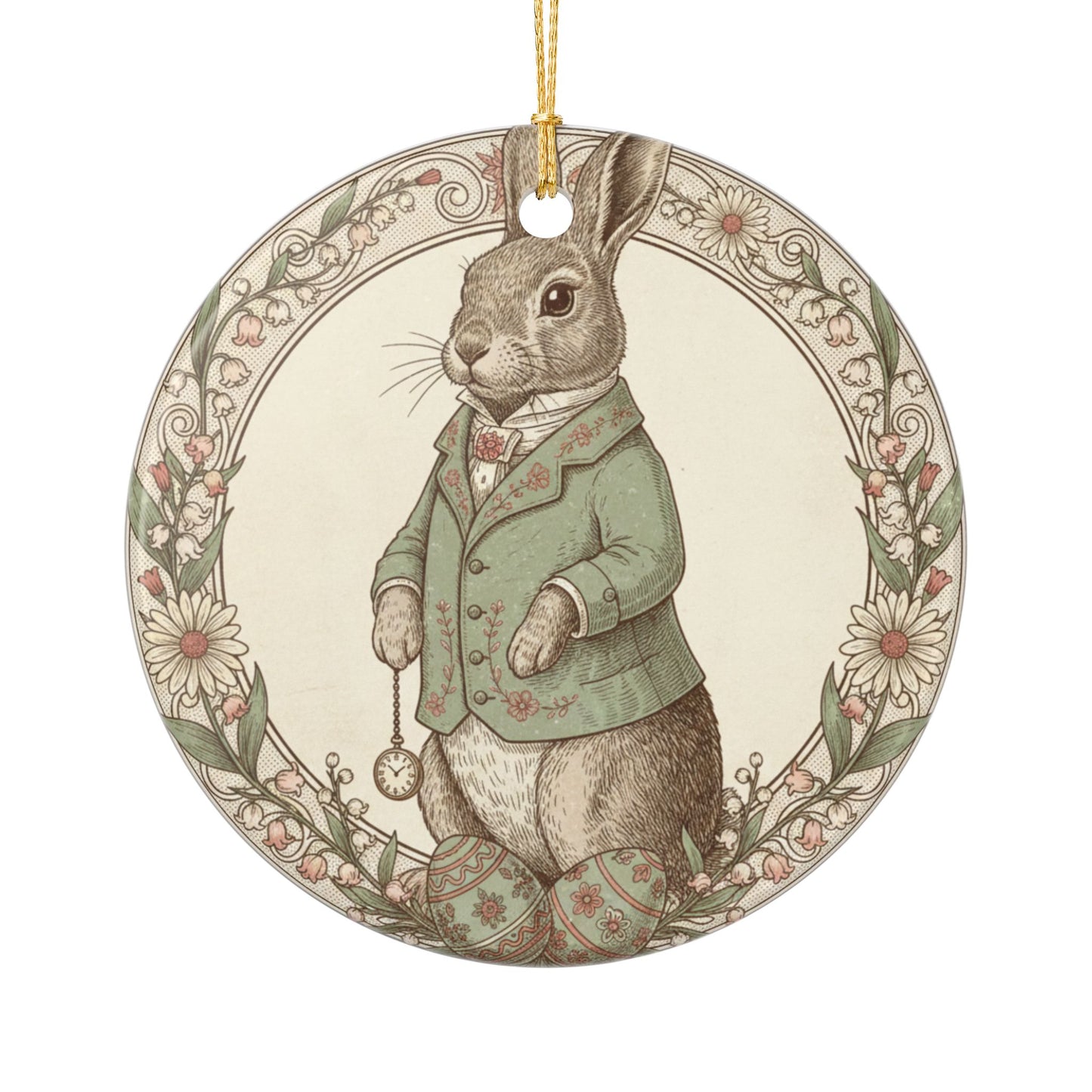 Victorian Bunny Rabbit Easter Ceramic Ornament