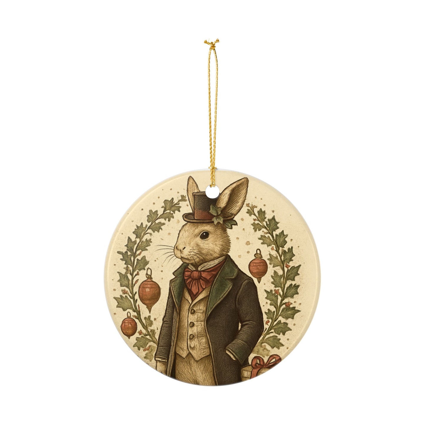 Victorian Bunny Ceramic Christmas Tree Ornament