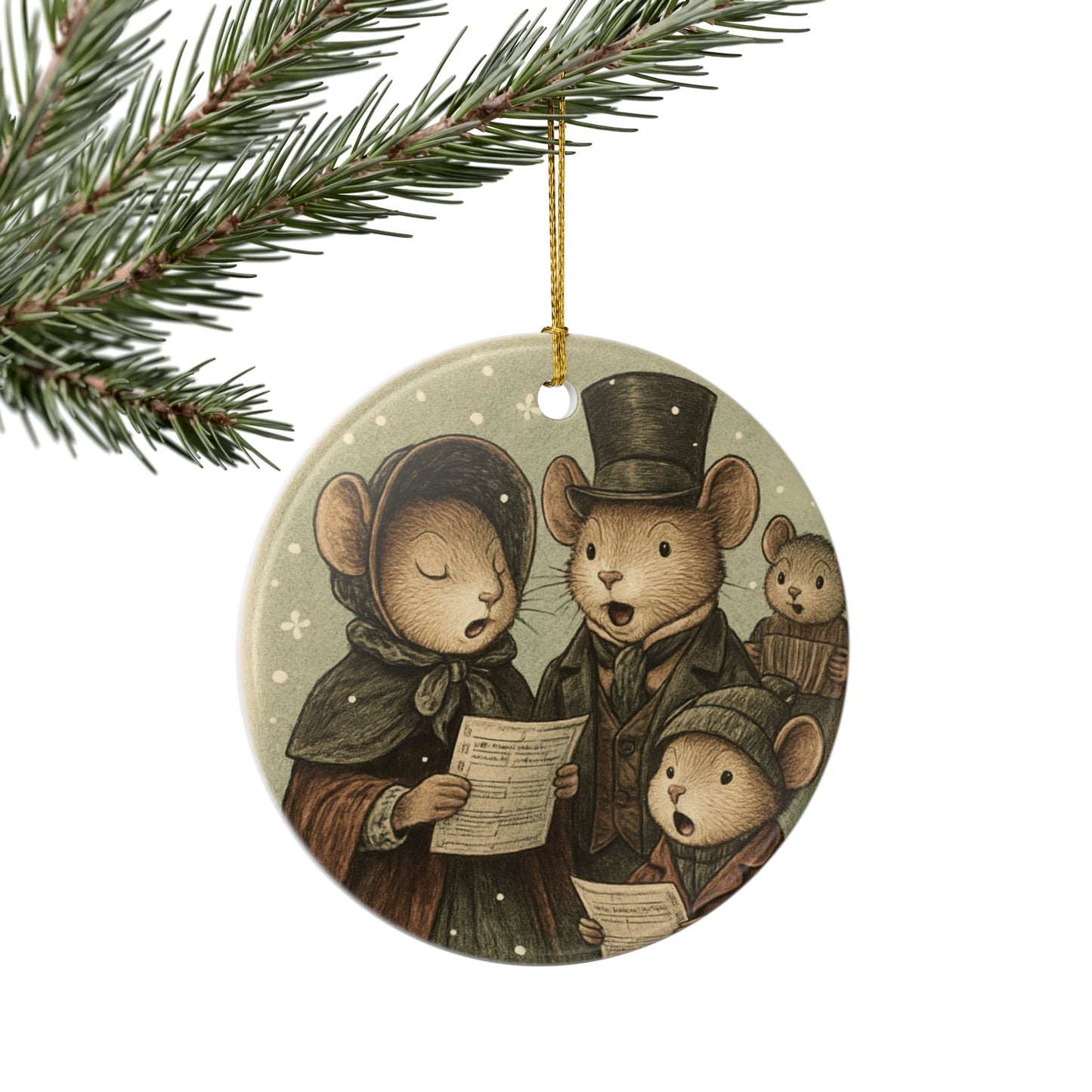 Caroling Mice Victorian Ceramic Christmas Tree Ornament