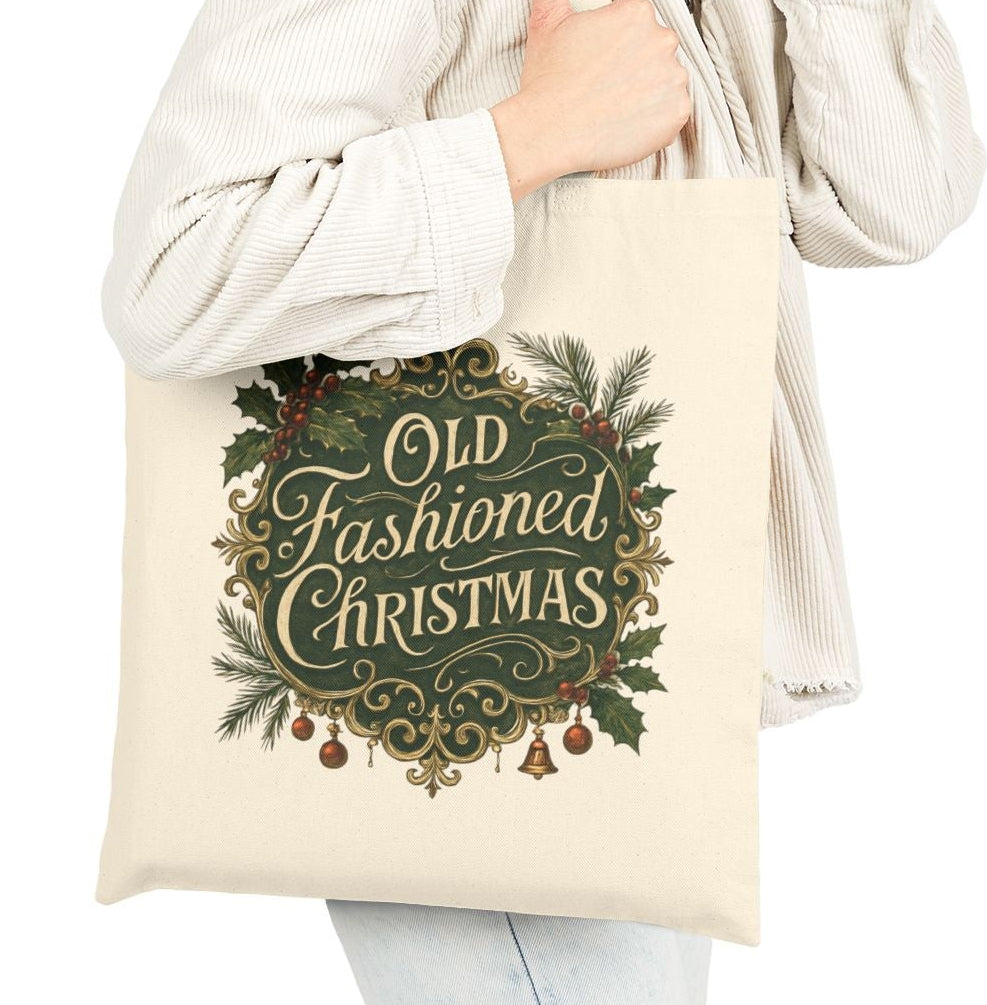 Old Fashioned Christmas Victorian Cotton Canvas Shopping Tote Bag