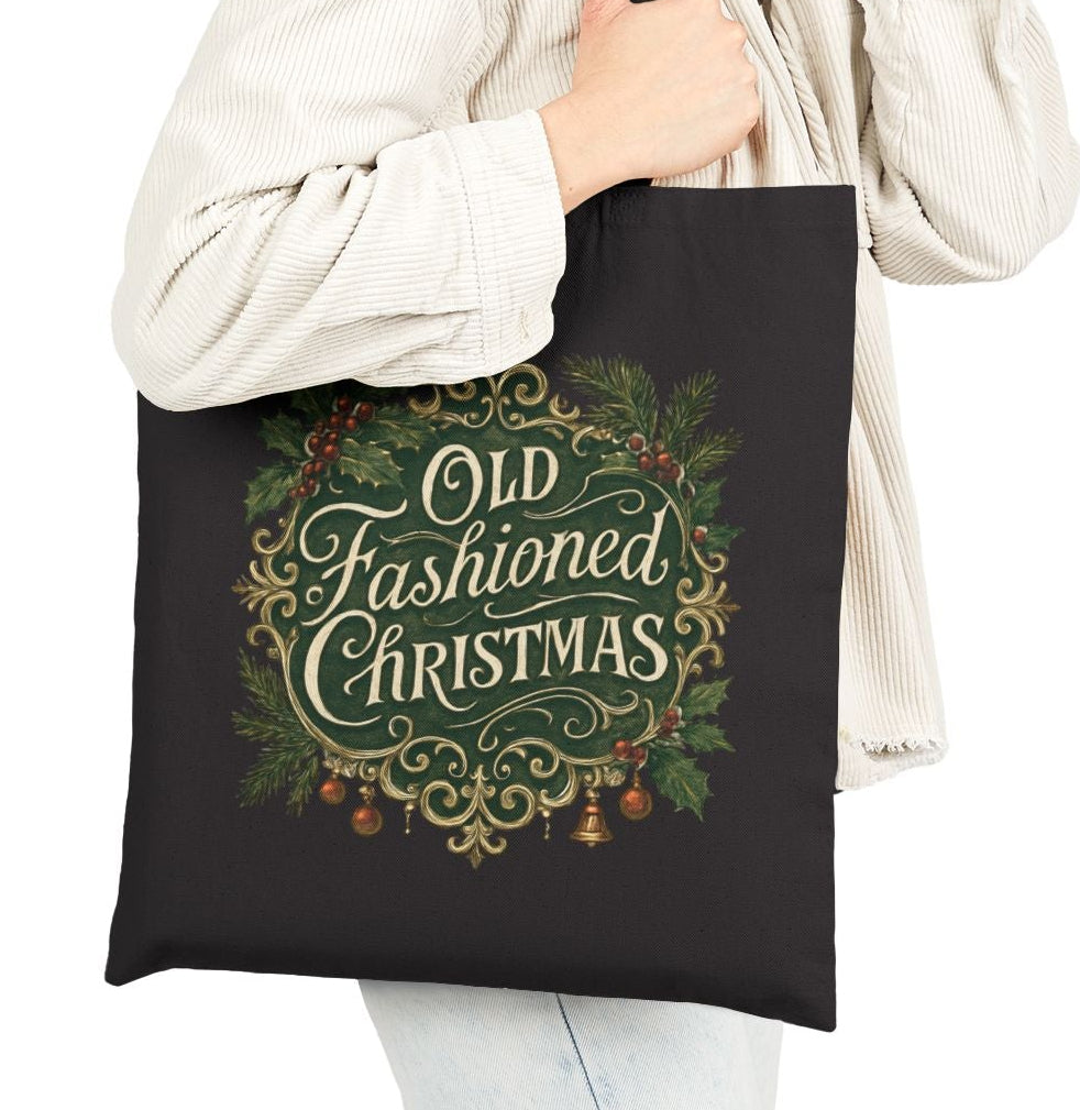 Old Fashioned Christmas Victorian Cotton Canvas Shopping Tote Bag