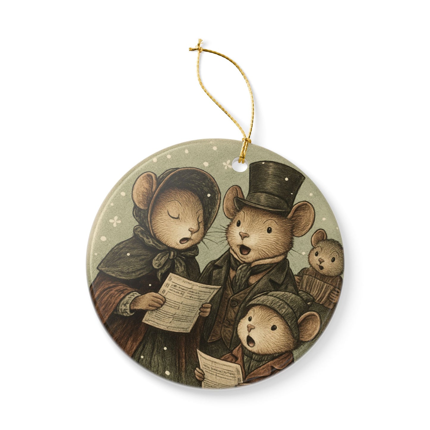 Caroling Mice Victorian Ceramic Christmas Tree Ornament