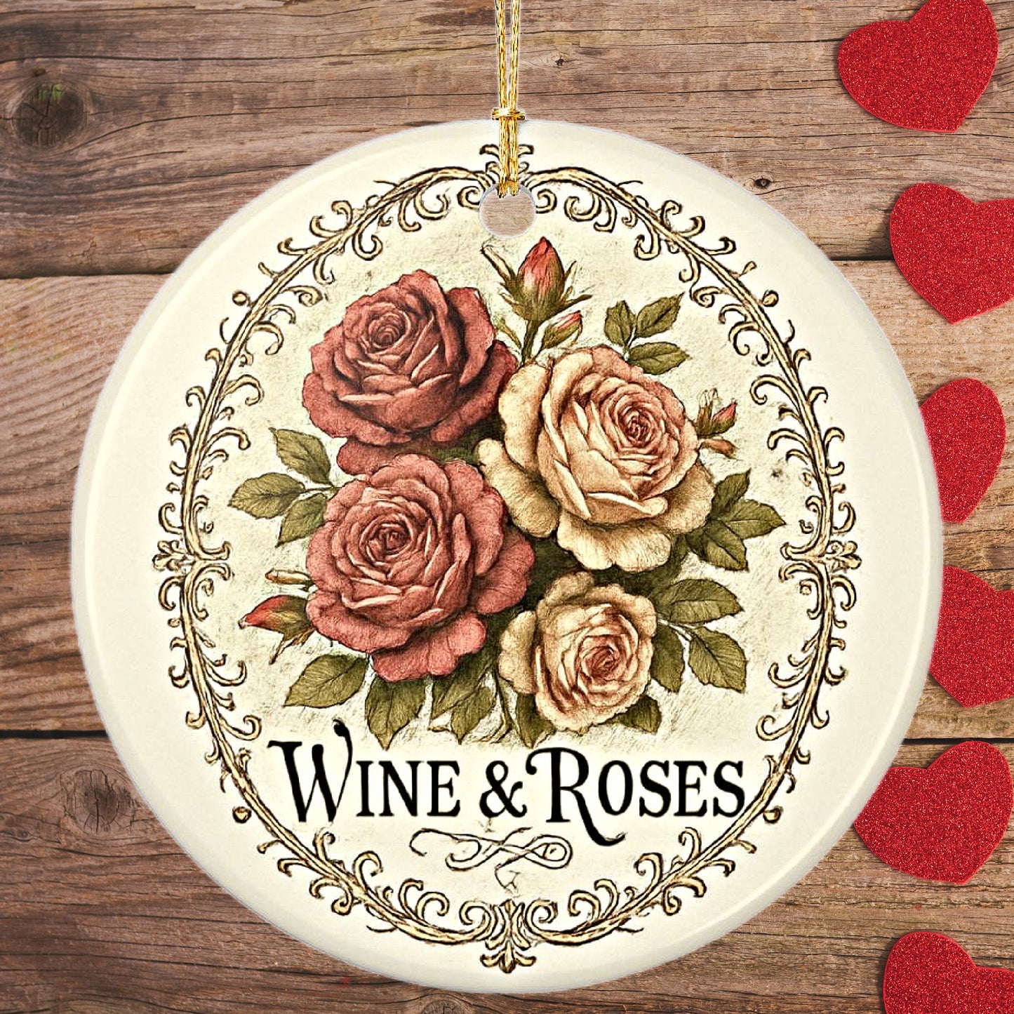 Wine & Roses Victorian Valentine Ceramic Ornament