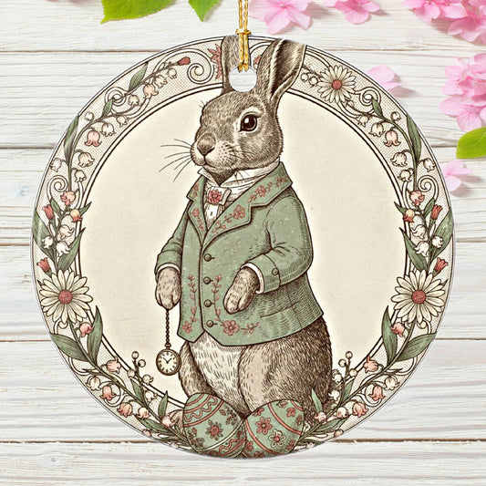 Victorian Bunny Rabbit Easter Ceramic Ornament