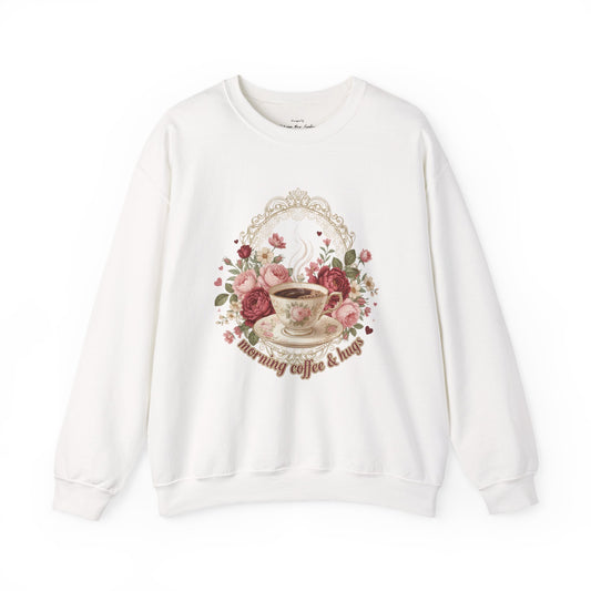 Women`s Crewneck Sweatshirt Regular & Plus Size, "Morning Coffee & Hugs"