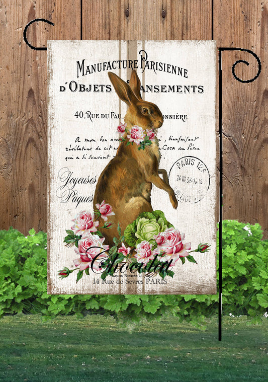 French Rabbit Vintage Garden Flag