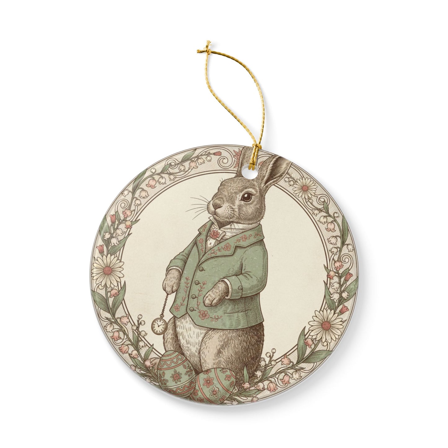 Victorian Bunny Rabbit Easter Ceramic Ornament