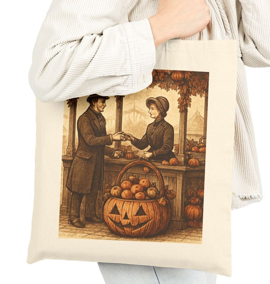 Vintage Cotton Canvas Tote Bag, Pumpkin Market