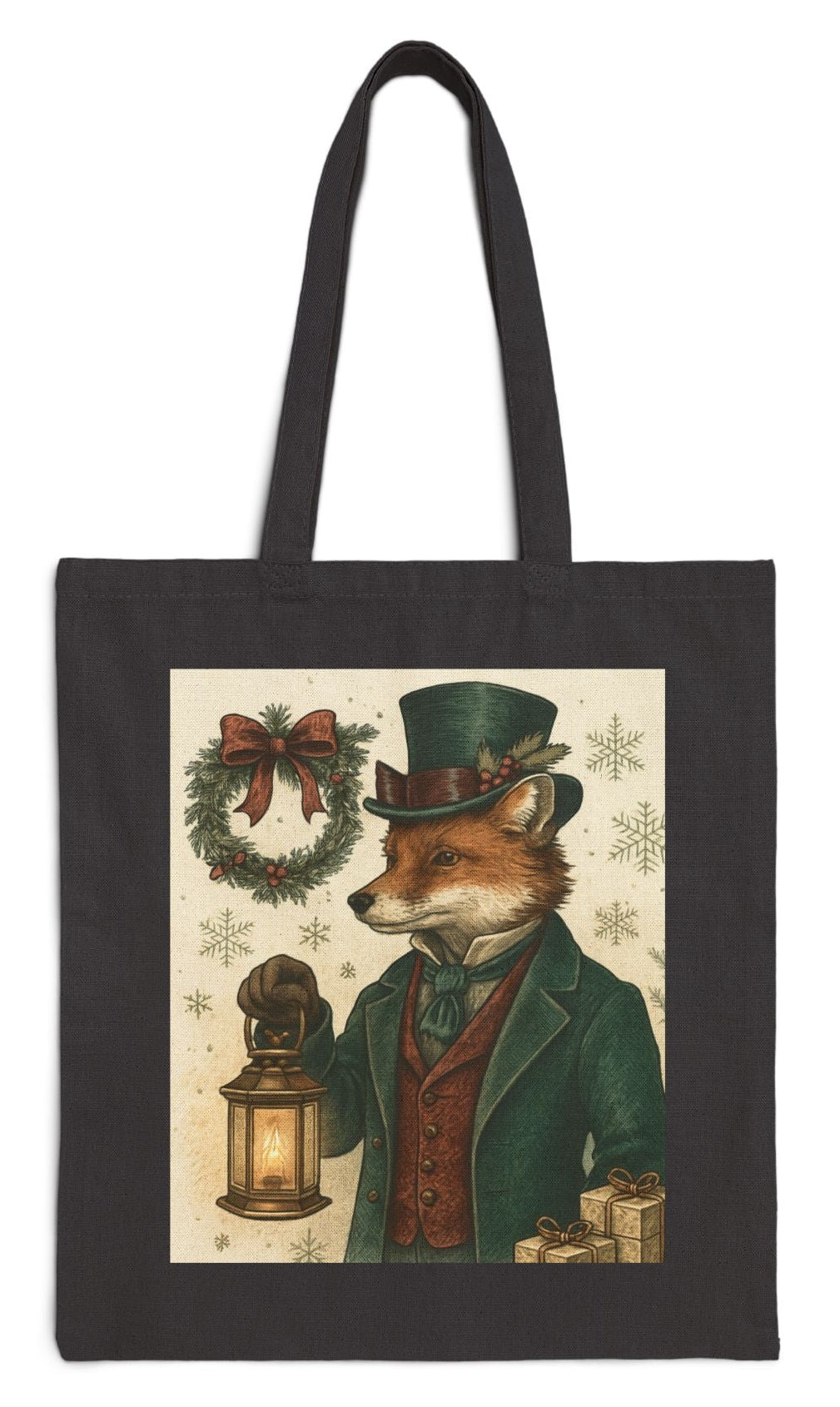 Mr. Fox Victorian Christmas Cotton Canvas Tote Bag