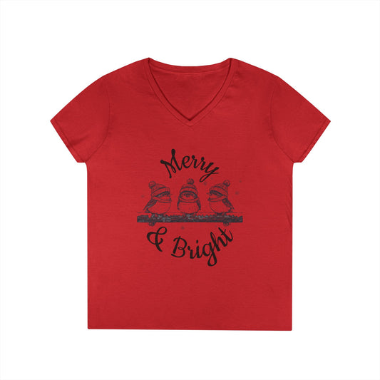 Merry & Bright Christmas Ladies' V-Neck T-Shirt