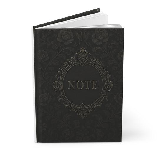 Black Floral Victorian Hardcover Writing Journal with Elegant Rose Design