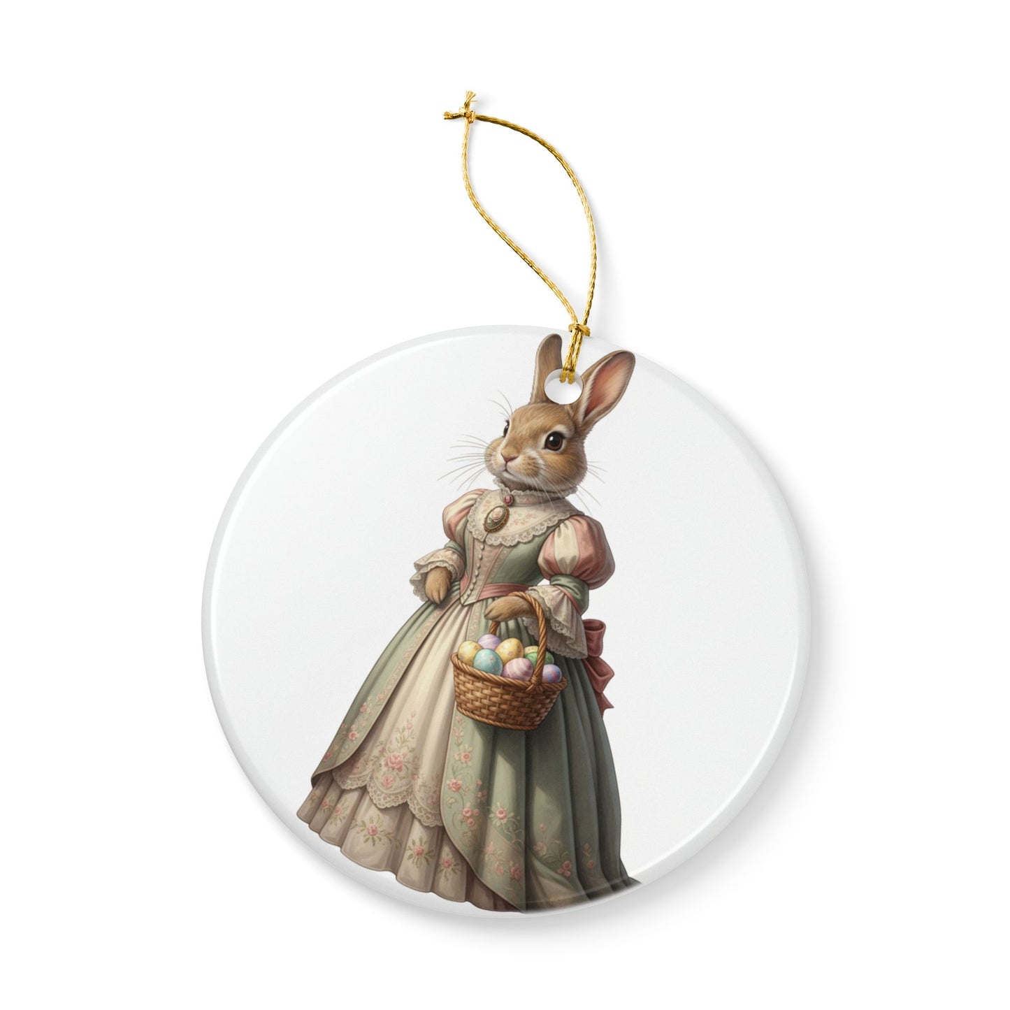 Bunny Rabbit in Dress Victorian Easter Ceramic Ornament