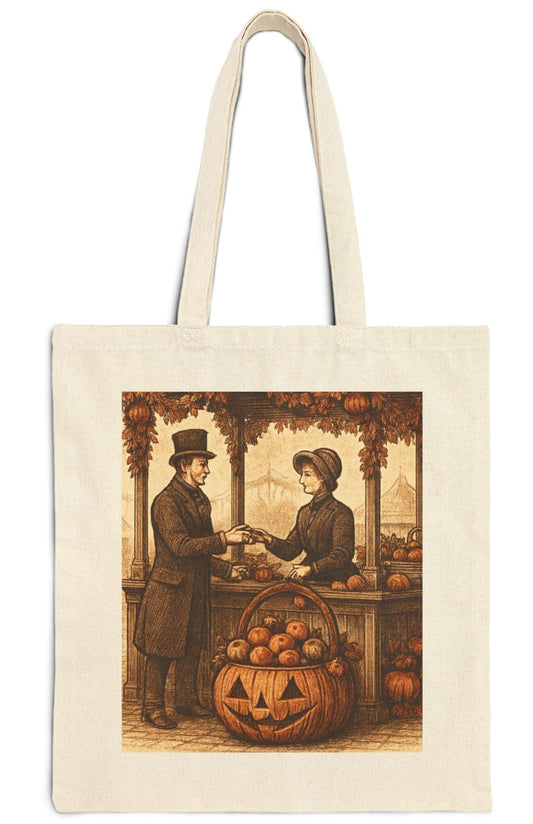 Vintage Cotton Canvas Tote Bag, Pumpkin Market
