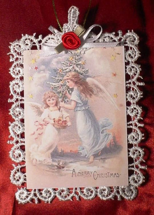Victorian Christmas Card Lace Tree Ornament ~ Angels