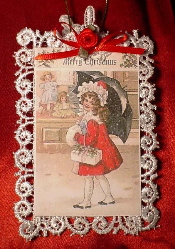 Victorian Christmas Card Lace Tree Ornament ~ Shopping