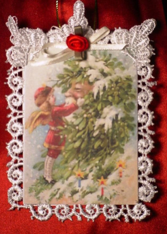 Victorian Christmas Card Lace Tree Ornament ~ St. Nick