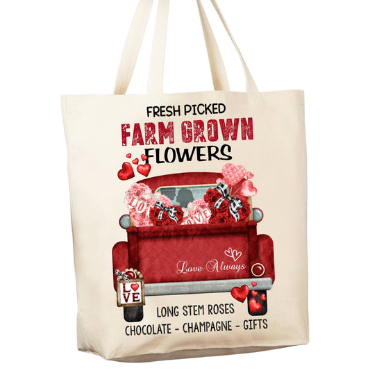 Cotton Grocery Shopping or Book Tote - Farm Grown Flowers