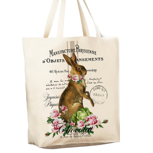 Cotton Grocery Shopping or Book Tote - French Easter Bunny