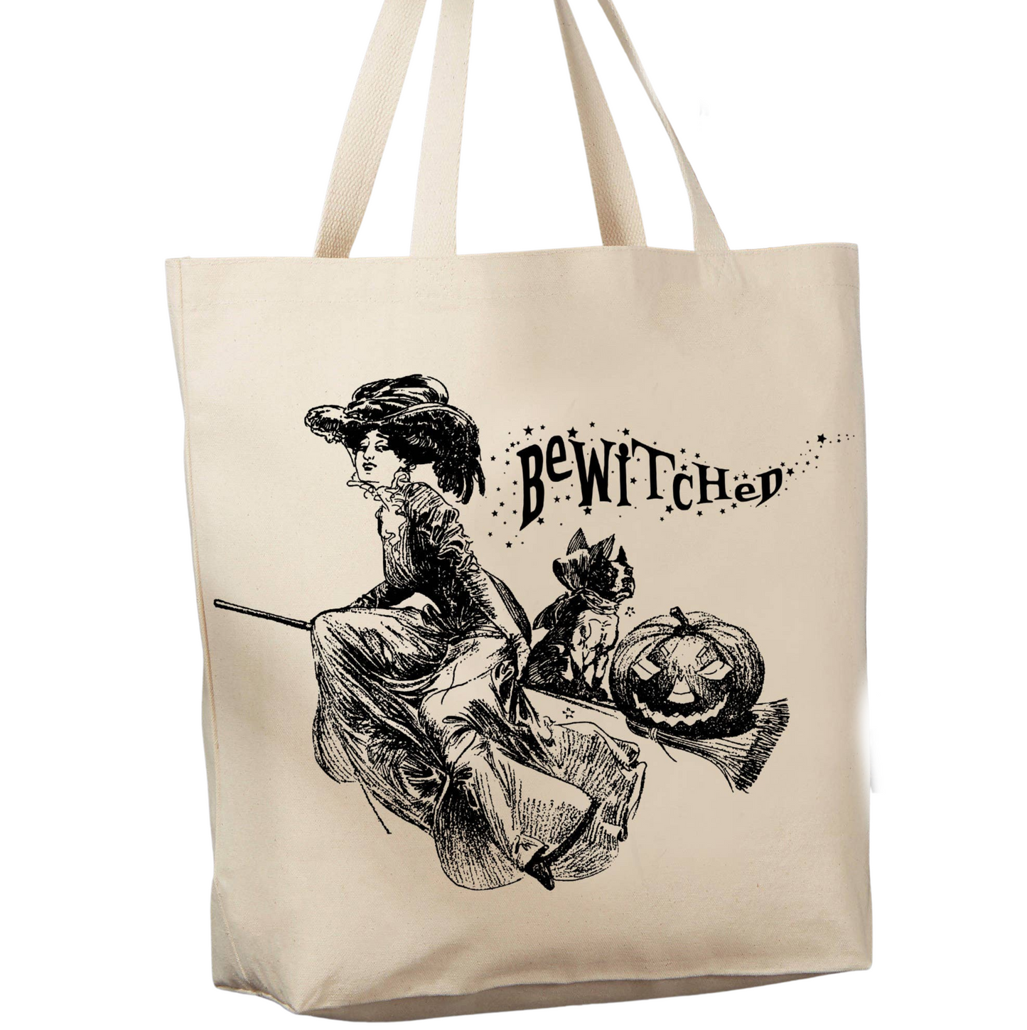 Cotton Grocery Shopping or Book Tote - Witch