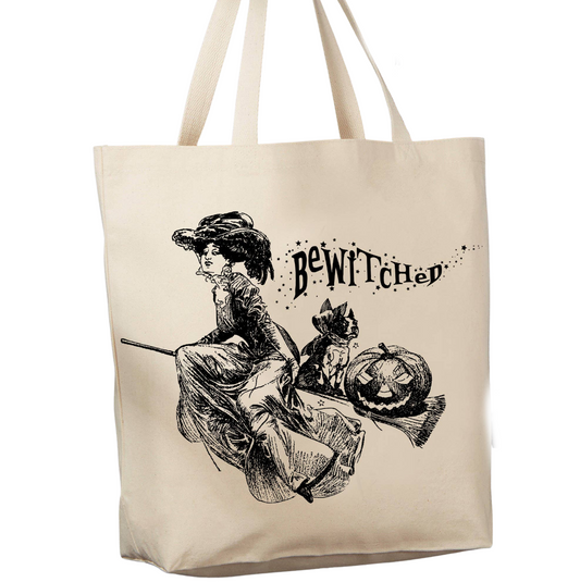 Cotton Grocery Shopping or Book Tote - Witch