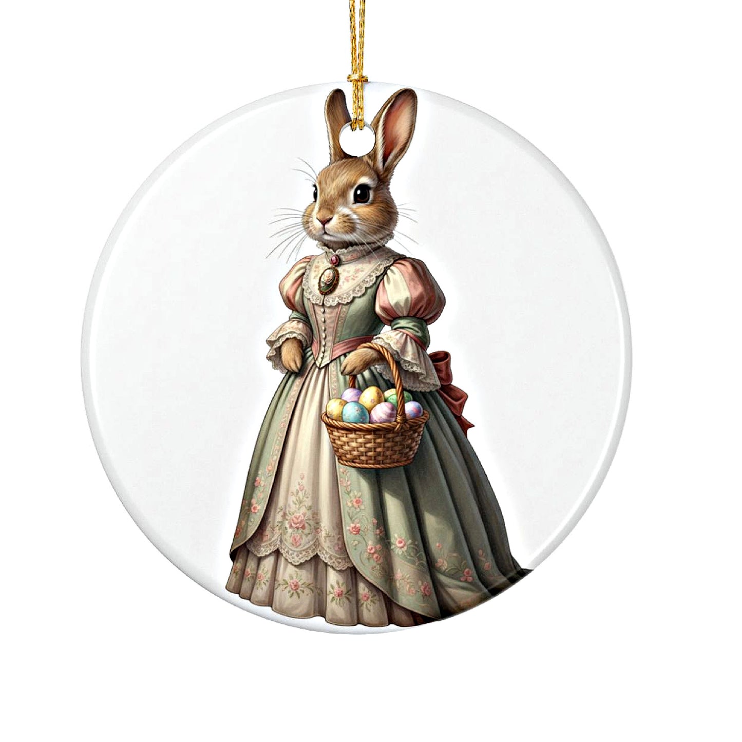Bunny Rabbit in Dress Victorian Easter Ceramic Ornament