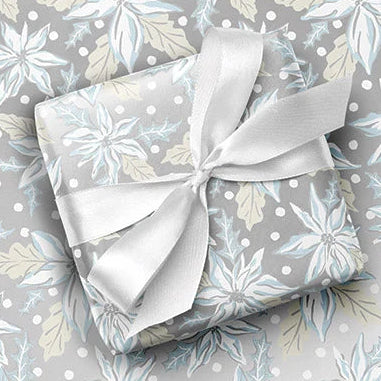 Silver Poinsettia Christmas Wrapping Paper Roll, 24x85'